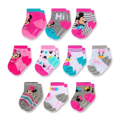 Disney baby-boys Baby Girls & Boys Minnie Mouse, Mickey Mouse, Baby Shark, Justice League 10-pack Infant Sock 0-24 Months - Image 1