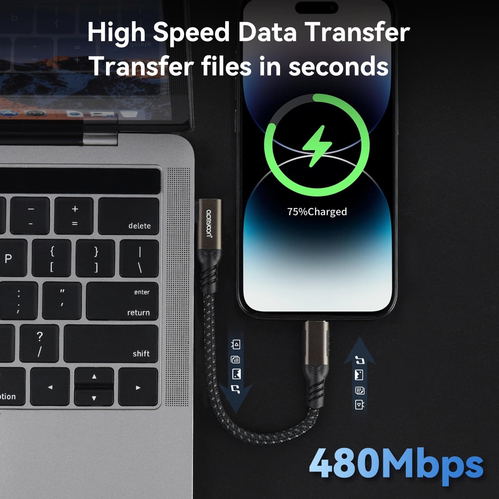 aceyoon 240W USB C to USB C Cable 10cm 5A PD QC 4.0 Short USB C Cable Fast Charging USB C Cable Curved Braided Nylon Compatible with iPhone 16 15 Galaxy S24 S23 for Huawei thumbnail 4