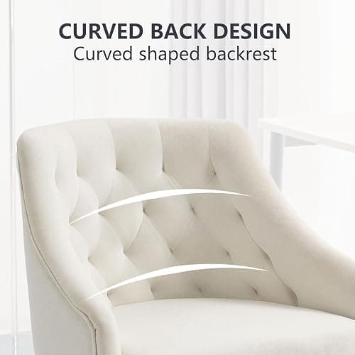 MOJAY Velvet Office Swivel Chair, Vanity Fabric Desk Pretty Fancy Gold Office Chairs for Girls, 360°Swivel Height Adjustable Reception Chair (White) thumbnail 8
