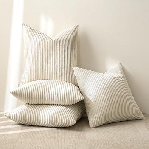 MIULEE Boho Farmhouse Throw Pillow Covers 18x18 Inch Set of 4 Mordern Nordic Cushion Covers Soft Corduroy Spring Home Decor for Couch Bed Sofa Living Room Cream White thumbnail 7