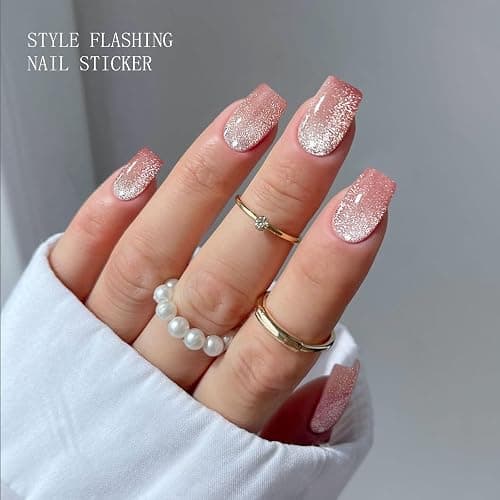 JMEOWIO Gel Nail Stickers Pink Cream Semi Cured Gel Nail Strips Wraps UV/LED Nails Art Design Decoration Accessories thumbnail 4