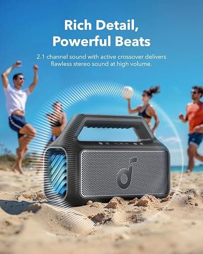 Soundcore Boom 2 by Anker, Outdoor Speaker, 80W, Subwoofer, BassUp 2.0, 24H Playtime, IPX7 Waterproof, Floatable, RGB Lights, USB-C, Custom EQ, Bluetooth 5.3, Portable for Camping and Beach - Black thumbnail 3