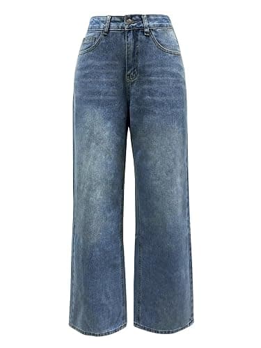 EMMIOL Wide Leg Jeans for Women, Mid Rise Baggy Jeans Plus Size Boyfriends Denim Pants, Y2K Vintage Style thumbnail 4