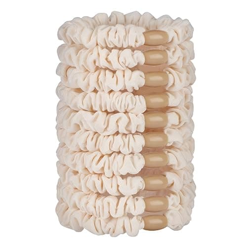 JessLab Scrunchy Hair Ties, 10 Pcs Silk Satin Hair Ties Ponytail Holders Gentle Elastic No Damage Scrunchies Hair Bands Stretchy Hair Accessories for Girls Women Ladies, Beige - Image 1
