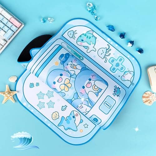 BelugaDesign Shark Desk Pad | Cute Pastel Large Mouse Pad | Cutecore Ocean Switch Anime Keyboard Gaming Mousepad | Machine Washable Nonslip Desk Blotter Protector for Kids Teens and Women (Blue White) thumbnail 5
