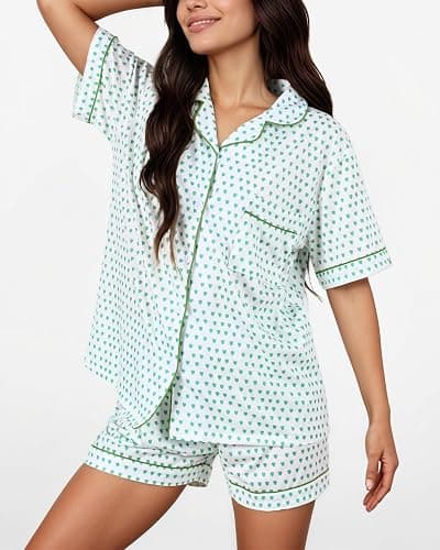 Zuafy Women's Pajamas Set Button Down Ladies Summer Pajamas Monkey Printed Sleepwear Short Sleeve 2 Pc Pjs for Birthday Gift thumbnail 2