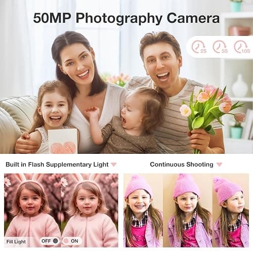 Hlieeosfcn Digital Camera, 1080P FHD 50MP Kids Digital Camera with 32G TF Card, Auto Focus Point timed shooting feature Rechargeable Compact Camera with 16X Digital Zoom Camera thumbnail 5