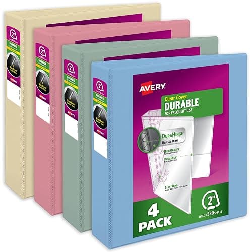 Avery Durable View 3 Ring Binders, 2 Inch Slant Rings, 530-Sheet Capacity, Assorted Pastel Colors, 4-Pack (05636) – for School, Office, Teachers, Classrooms & Home Organization - Image 1
