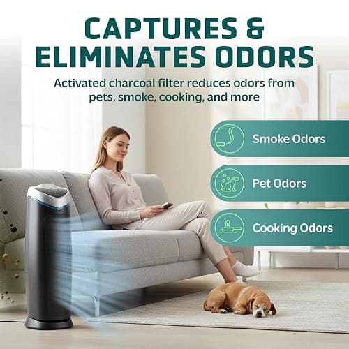 GermGuardian 4-In-1 HEPA Air Purifier for Home, Large Rooms Up To 743 Sq. Ft. with HEPA Air Filter, UV-C Light & Odor Reduction, AC4825E, 22" Tower, Gray thumbnail 6