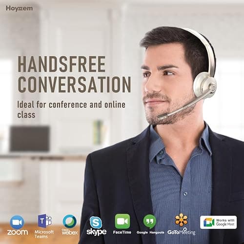 Bluetooth Headset, Wireless Headphones with Microphone Noise Canceling & USB Dongle, V5.0 Trucker Bluetooth Headset with Mic Mute & Charge Dock for PC/Laptop/Phone/Meeting/CallCenter/Office Gold thumbnail 2