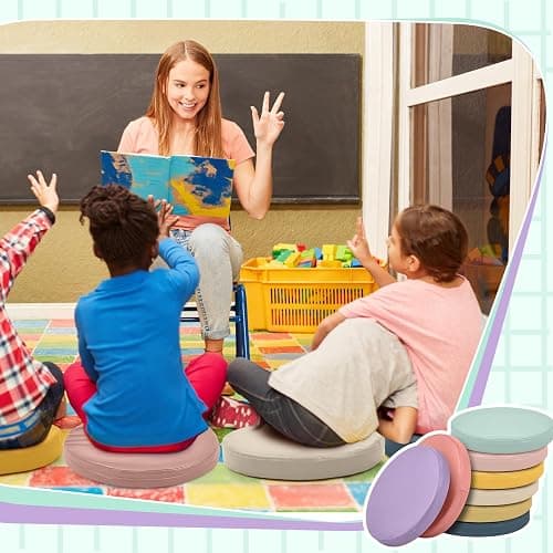Juexica 8 Pcs Extra Thick Flexible Seating Floor Cushion Assorted Colored Floor Pillow Classroom Seat Cushion Soft Classroom Seating for Kid Learning(Hippie Boho,13.8 x 13.8 x 2 Inch,Round) thumbnail 7