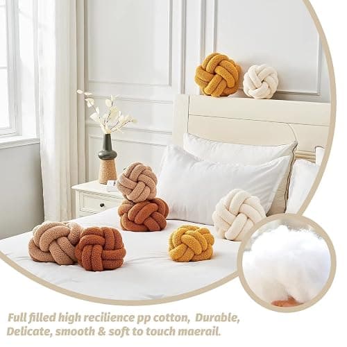 Uvvyui Knot Pillow Ball, Soft Ivory Home Decor Knotted Pillows, Handmade Round Plush Throw Pillow, Aesthetic & Cute Large Decorative Pillows for Bed, Floor, Couch, Bedroom Home Decor 11 inches thumbnail 3