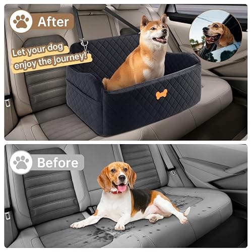KEELUXE Car Seat for Large Size Dog, Booster Seat for Dogs Under 55 lbs or 2 Small Dogs, Soft Car Dog Bed Filling in Thick Memory Foam with 2 Safety Leashes and Storage Pocket (Black) thumbnail 2