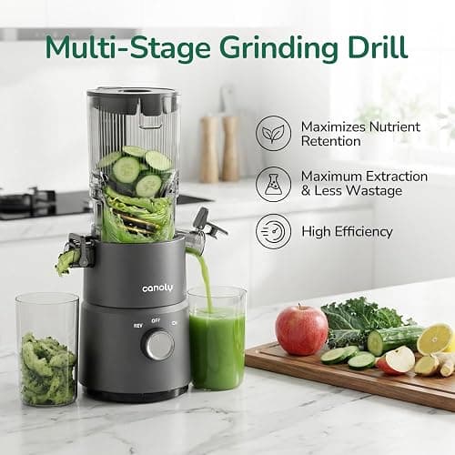 Canoly C03 Cold Press Juicer, 4.5" Wide Feed Chute Juicer Machine with 200W AC Motor, Fit Whole Vegetables & Fruits, 2-in-1 Strainer (Juice & Nut Milk Maker), Space-saving, Easy to Clean, Dark Gray thumbnail 6