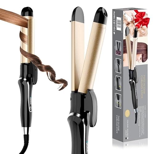 Gifts for Women Curling Iron, 2 in 1 Hair Straightener and Curler, 1.25 Inch Ceramic Curling Wand with Adjustable Temperature, Dual Voltage for All Hair Types, - Image 1