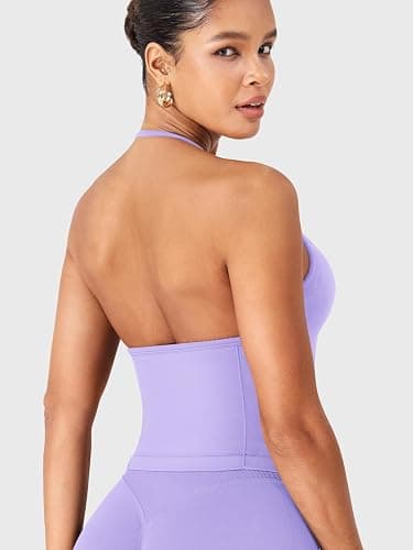 YEOREO SoftHue Impact Longline Strappy Top Women's Halter Workout Tank Tops Backless Gym Longline with Adjustable Strap thumbnail 2