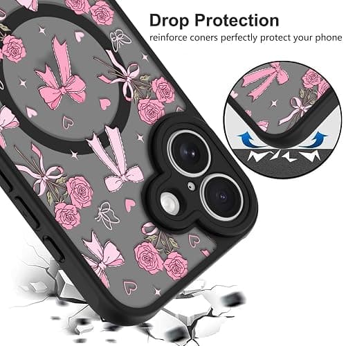 KANGHAR Case for iPhone 16 Bows Bouquet Pattern | [Compatible with Magsafe] Cute Flowers Florals Protective Magnetic Case for Girls Women Men thumbnail 3