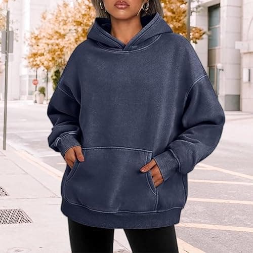 Baimiu Womens Oversized Acid Wash Hoodie Unisex Heavyweight Fleece Hoodies Men Vintage Washed Sweatshirt Fall Y2k Outfits thumbnail 3