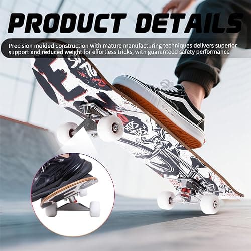 Professional Double Kick Skateboard, 31 inch Maple Deck, ABEC-9 Bearings, 95A PU Wheels, Custom Graphic Design thumbnail 9