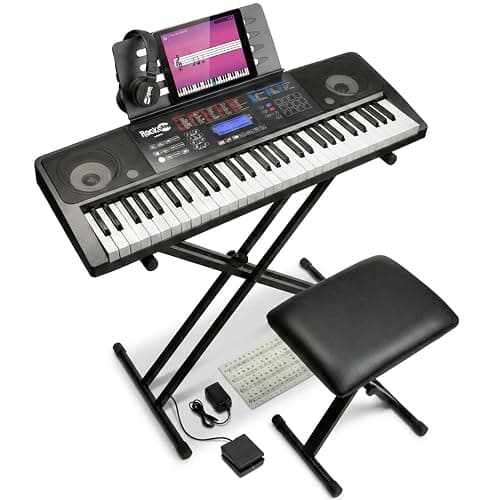 RockJam RJ761 61 Key Keyboard Piano with Keyboard Bench, Digital Piano Stool, Sustain Pedal, Headphones & Lessons - Image 1