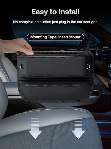 Premium Leather Car Seat Gap Filler Organizer (0.2”-1.2" Gaps), Clever Gifts for Car SUV Truck Owners (Black, 2 Pack) thumbnail 7