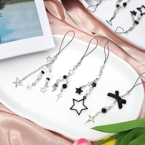 chihimoer 4PCS phone Charm Y2K Phone Accessories Aesthetic Keychain Star Flower Cute Decor String Cellphone Chain Pendant Strap Lanyard Butterfly Crystal Ribbon Bead Gothic Young thumbnail 2