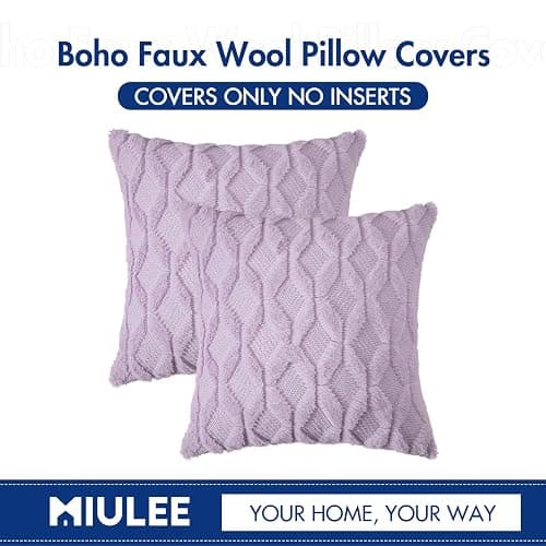 MIULEE Pack of 2 Embroidered Faux Wool Throw Pillow Covers Decorative Pillowcase Cushion Case for Couch Sofa Bedroom Car 20x20 Inch, Light Purple thumbnail 6
