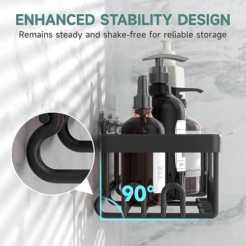 Veken Stainless Steel Shower Caddy 6-Pack, Adhesive Rustproof Shelves Rack with Soap Holder, Large Capacity Bathroom Organizers and Storage, No Drilling Wall-Mounted Kitchen & Home Decor, Bath Decor - Black - 6-Piece Set thumbnail 2