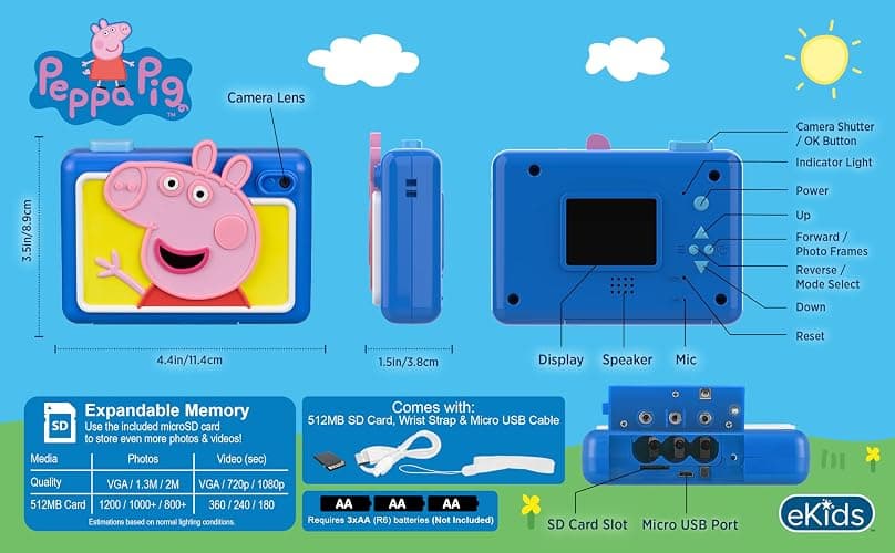ekids Peppa Pig Kids Camera with SD Card, Digital Camera for Kids with Video Recording and Built-in Digital Stickers, Peppa Pig Toys Make Great Stocking Stuffers for Kids thumbnail 2