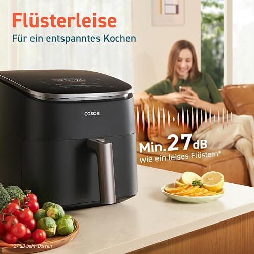 Cosori Turboblaze Airfryer Heißluftfritteuse, 9-in-1 Air Fryer XXL 6L, leiser DC Motor mit 5 Geschwindigkeitsstufen, Grillen, Backen, Gären, Dehydrieren, Tiefkühlen, 87 Rezepte, 64% energiesparend thumbnail 9
