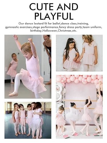Ballettkleidung Mädchen Baumwolle Ballettkleid Balletttrikot Kurzarm Tanzkleid Tanzbody mit Chiffon Rock Tütü thumbnail 5