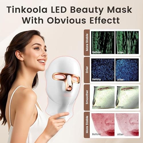 tinkoola Red Light Therapy Mask for Face & Neck, LED Face Light Therapy,USB C Rechargeable,Infrared Mask for Home Working Travel Yoga (White Gold) thumbnail 3