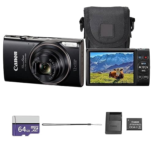 Canon PowerShot ELPH 360 HS A Digital Camera (Black) | 20.2MP CMOS Sensor, 12x Optical Zoom & Built-in Wi-Fi | Compact Point-and-Shoot for Travel, Family & Everyday Photography (7280C001) + 64GB Card thumbnail 2