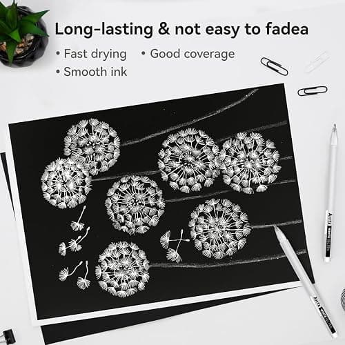 Arrtx White Gel Pen set, 1mm Gelly Roll Gel Ink Pen for Black Paper,Sketching,Drawing, Sketching, Writing, adult coloring books,Illustration, Taking Notes,White Ink Pen Highlight Fine liner (3 pack) thumbnail 4