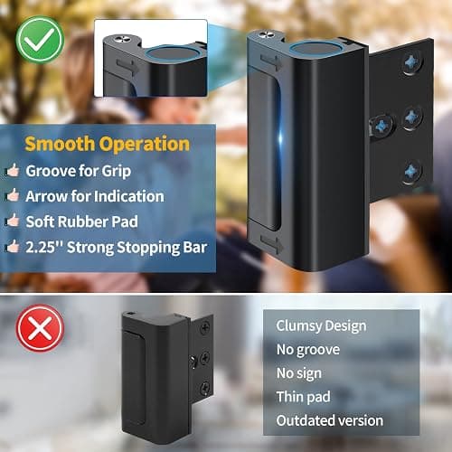 Home Security Door Reinforcement Lock Safety Latch Extra Front Doors Security Devices, Anti Door Kick in Safety Protector for Door Inside, Child Proof Aluminum Locks Black 1Pack thumbnail 3