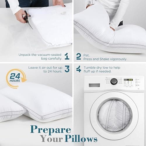 viewstar Pillows Queen Size 2 Pack, Firm Support Gusseted Bedding, White | Down Alternative, Fluffy Plump Fill, Hotel Quality, Oeko-Tex Certified, Machine Washable, for Side Back or Stomach Sleepers thumbnail 8