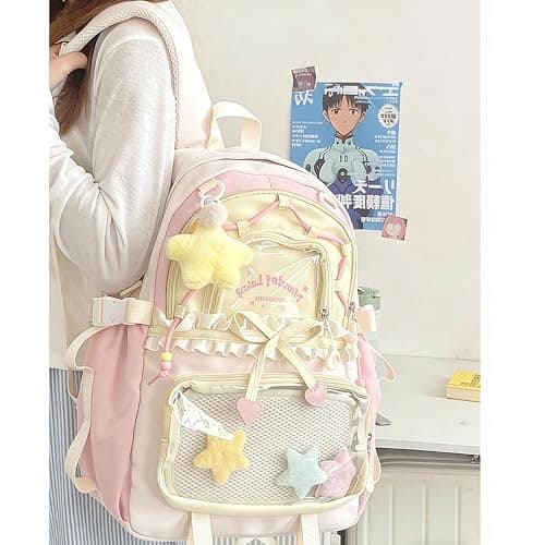 TIAASTAP Kawaii School Backpack Cute School Bag - Preppy Ita Backpack Aesthetic Japanese Schoolbag for Girls Kids Boys Teenage (Pink) thumbnail 2