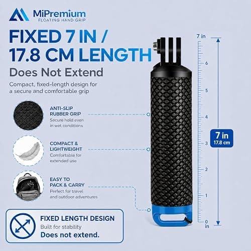 Floating Hand Grip Waterproof Monopod for GoPro Hero 13 12 11 10 9 8 7 6 5 | Compatible with Hero Session Black Silver Handler & Handle Mount Accessories Kit for Water Sport & Action Cameras (Blue) thumbnail 3