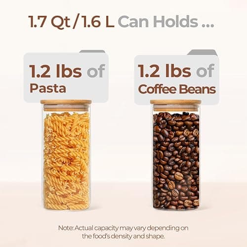 ComSaf 1.7 Qt Glass Storage Containers with Lids, Glass Jars with Lids, Clear Food Storage Jar, Round Canister Set of 3, Pantry Organizers for Pasta Flour Cookie Rice Tea Coffee Bean thumbnail 4