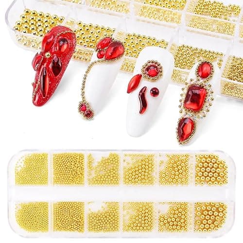 Gold Nail Charms Caviar Beads for Nails 6 Sizes Gold Beads for Nails | 0.8mm Gold Nail Charms Gold Beads for Nails Caviar Beads for Nails Gold Balls for Nails Nail Art Decoration Charms for Nails thumbnail 4