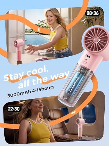 Cheerair Handheld Portable Fan, 6-Speed Powerful Mini Personal Fan, Rechargeable 5000mAh Battery with Up to 15 Hours Runtime, Pocket Turbo Fan with Smart LED Display, Ideal for Travel, Camping, Makeup thumbnail 4