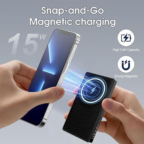 Magnetic Portable Charger PowerBank, 5,000mAh Mag Slim Wireless Power Bank with USB C PD 20W QC3.0 Wired Fast Charging, Battery Pack Compatible with iPhone 17/16/16 Pro/16 Pro Max/15/15 Pro Series thumbnail 2