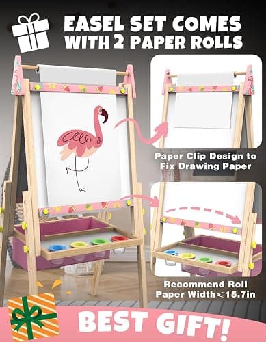 Joyooss Art Easel for Kids Easel for Toddlers,Adjustable Standing Wooden Easels Kids Whiteboard & Chalk Board Kids Dry Erase Board,Art Easel for Kids Easel for Toddlers 2-4 Years thumbnail 2