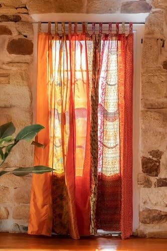Assorted Hippie Colorful Curtains Light-Filtering – Boho Curtains, Bed Canopy Panel, Tapestry or Window Treatment Patchwork Orange Color (84 X 43 Inches) thumbnail 2