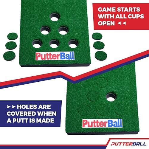 PutterBall Original Golf Putting Game Set – Backyard 12 ft Putting Green Pong Style Golf Mat with 2 Putters, 2 Balls & Hole Covers (PutterBall Original) thumbnail 2