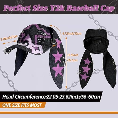 THESSNCE Y2k Hat Punk Hats Denim Bunny Hat Chains Distressed Baseball Cap Kpop Outfits Y2k Grunge Hats for Women thumbnail 4