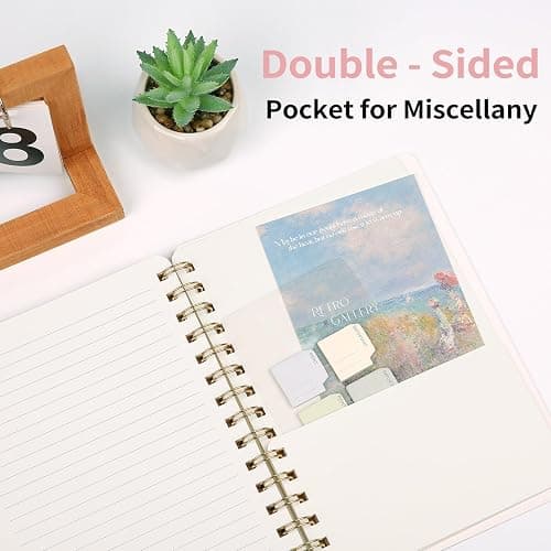 Spiral Notebook -A5 College Ruled Journal with Inner Pockets and 160 Pages,PU Leather Cover Business Journal, Twin-Wire Binding Notebook Perfect for Office & Home School Supplies - ReefBlue/Pink thumbnail 6