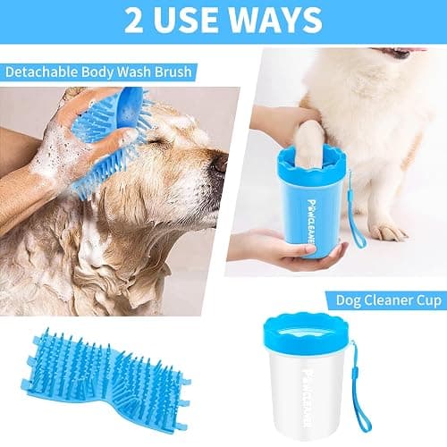 Professional 7 in 1 Dog Paw Cleaner for Dogs & Cats - Includes 1 Portable Paw Washer, 1 Bath Brush, 2 Dog Toothbrushes and 3 Absorbent Towels Note: Fits Paws 1.5 to 2.5 Inches Wide (Medium, Blue) thumbnail 7