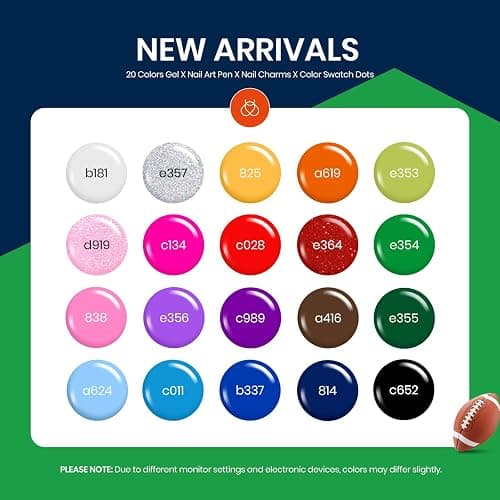 beetles Gel Polish Set, 20 Color Pink Yellow Green Red Blue Gel Nail Polish Blokecore Collection with Sports Nail Charms Base Top Coat and Double-ended Brush DIY Home Rainbow Nails thumbnail 4