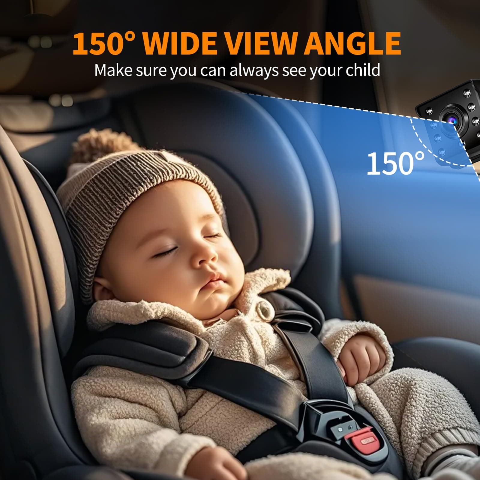 Omebel Baby Car Camera, Baby Car Mirror, 4.3" HD 1080P, 360 °Rotation Night Vision Baby Monitor with Camera, Rear Facing 5 Mins Easy Installation thumbnail 2